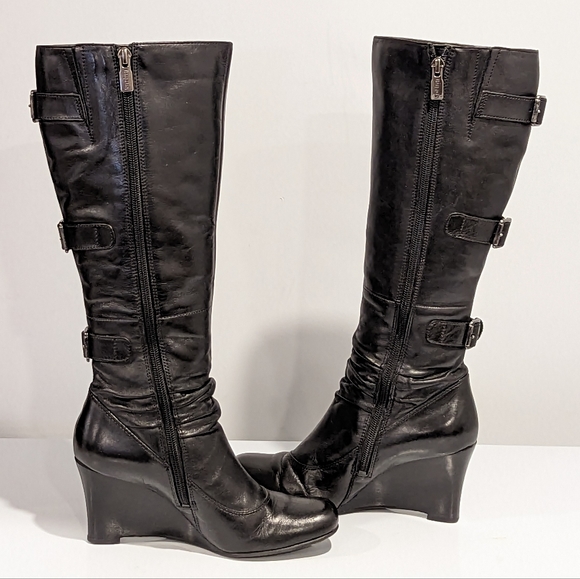 Spring black knee high wedge boots size 6.5 - Picture 5 of 14